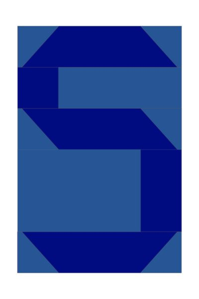 Diagram of quilt block construction in blue and white