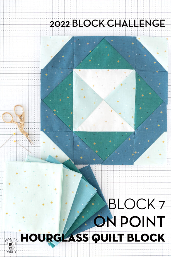 blue, jade and aqua quilt block on white cutting mat
