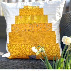 beehive pillow on wicker bench outdoors