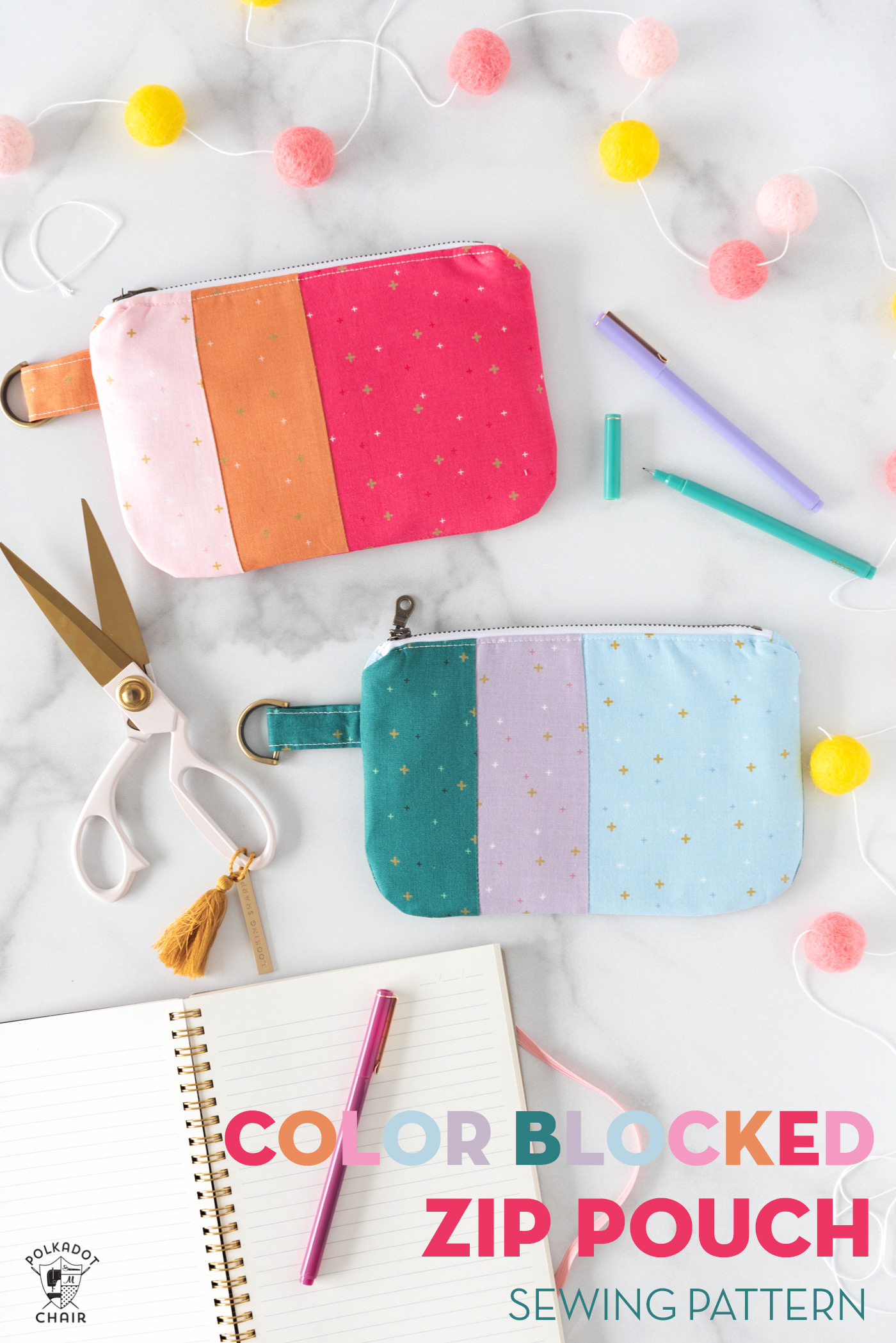 Color-Blocked Zip Pouch Sewing Pattern