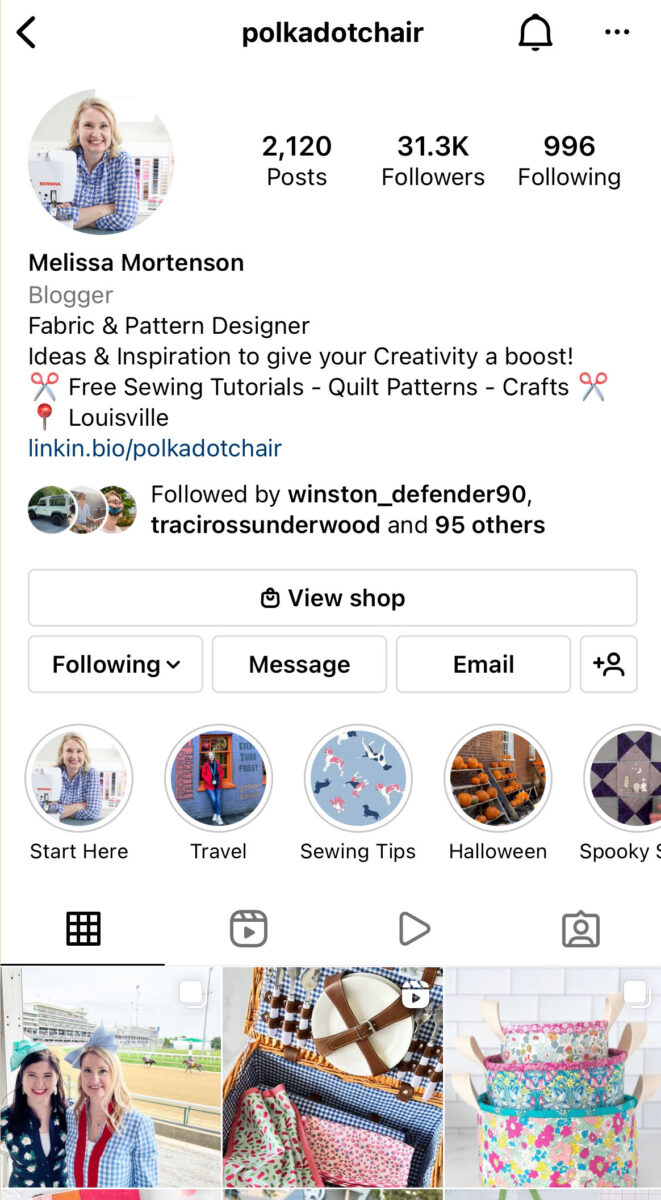 screenshot of polka dot chair instagram profile