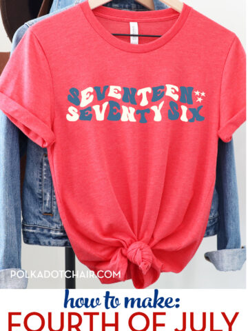 red tshirt with seventeen seventysix spelled out on clothing rack