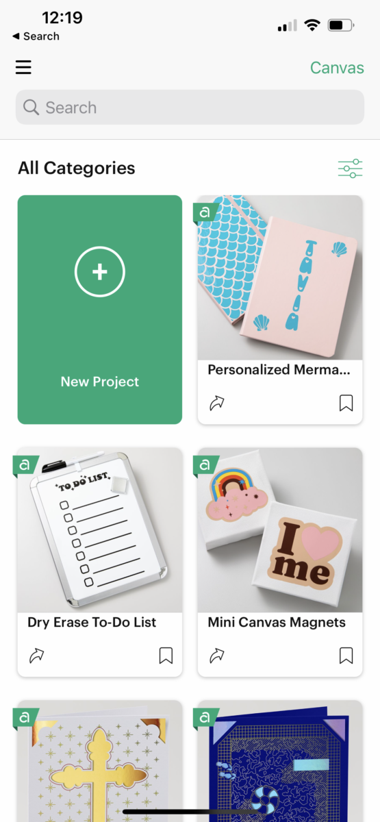 screen shot of Cricut app on iphone