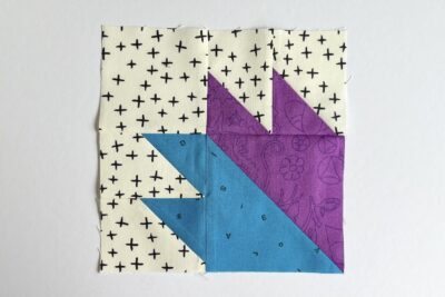 quilt block made from blue and purple fabric