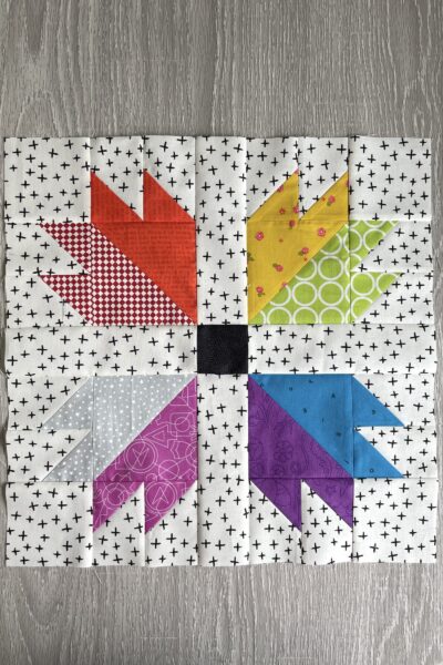 quilt block made from colorful fabrics