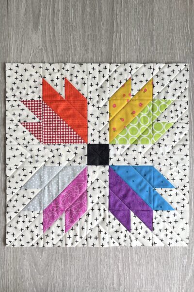quilt block made from colorful fabrics