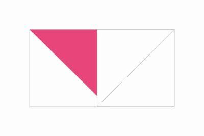 Diagram showing pink squares and white rectangles to make flying geese block