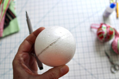 foam ball with lines drawn on it