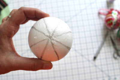 foam ball with lines drawn on it