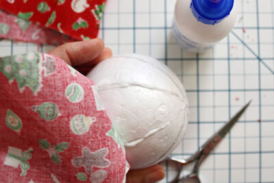 fabric and foam ball on cutting table