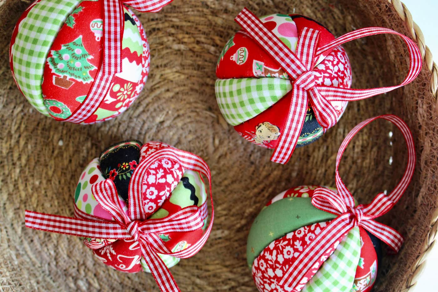 fabric ornaments in bowl