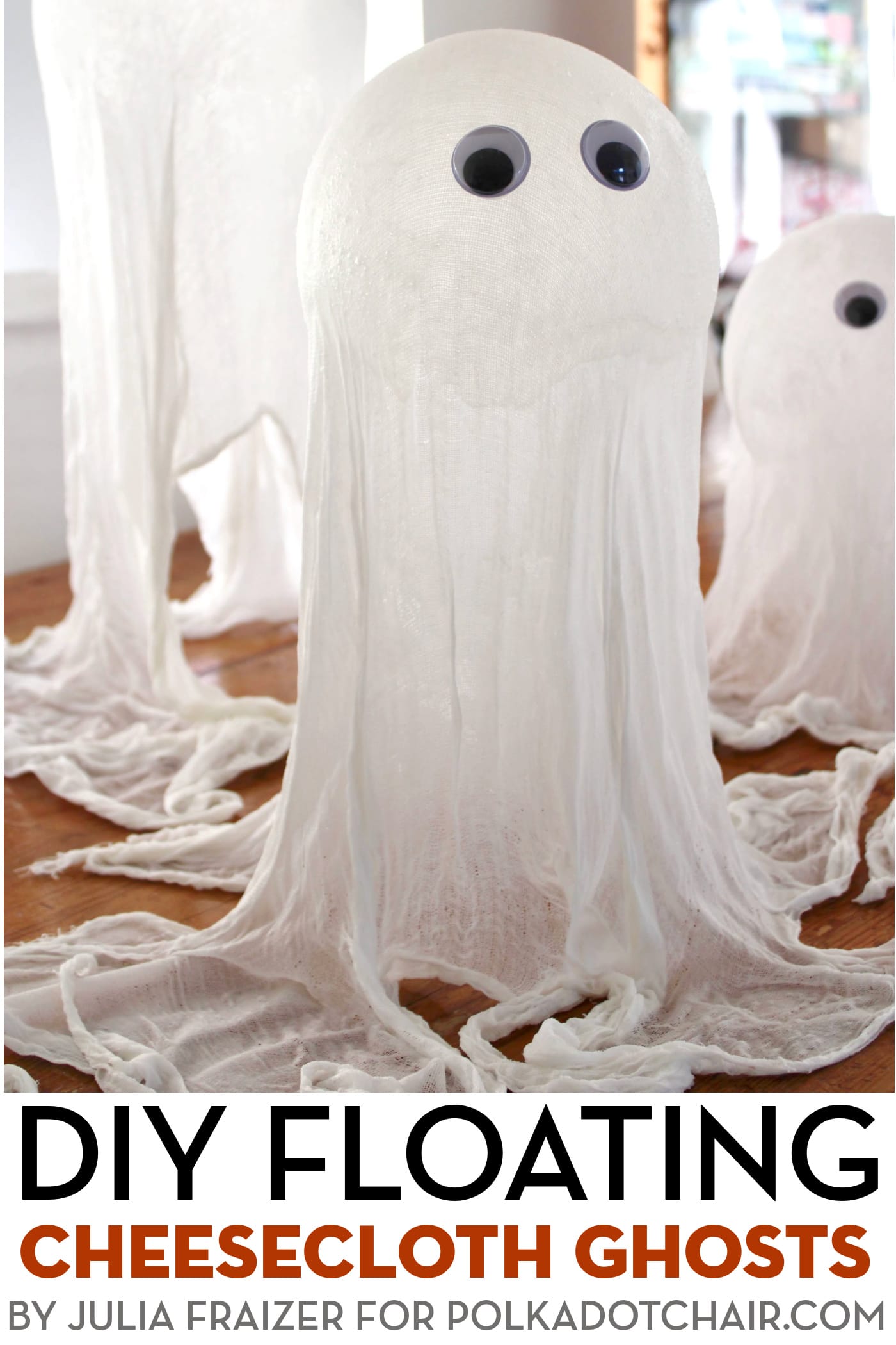 floating cheesecloth ghosts on table