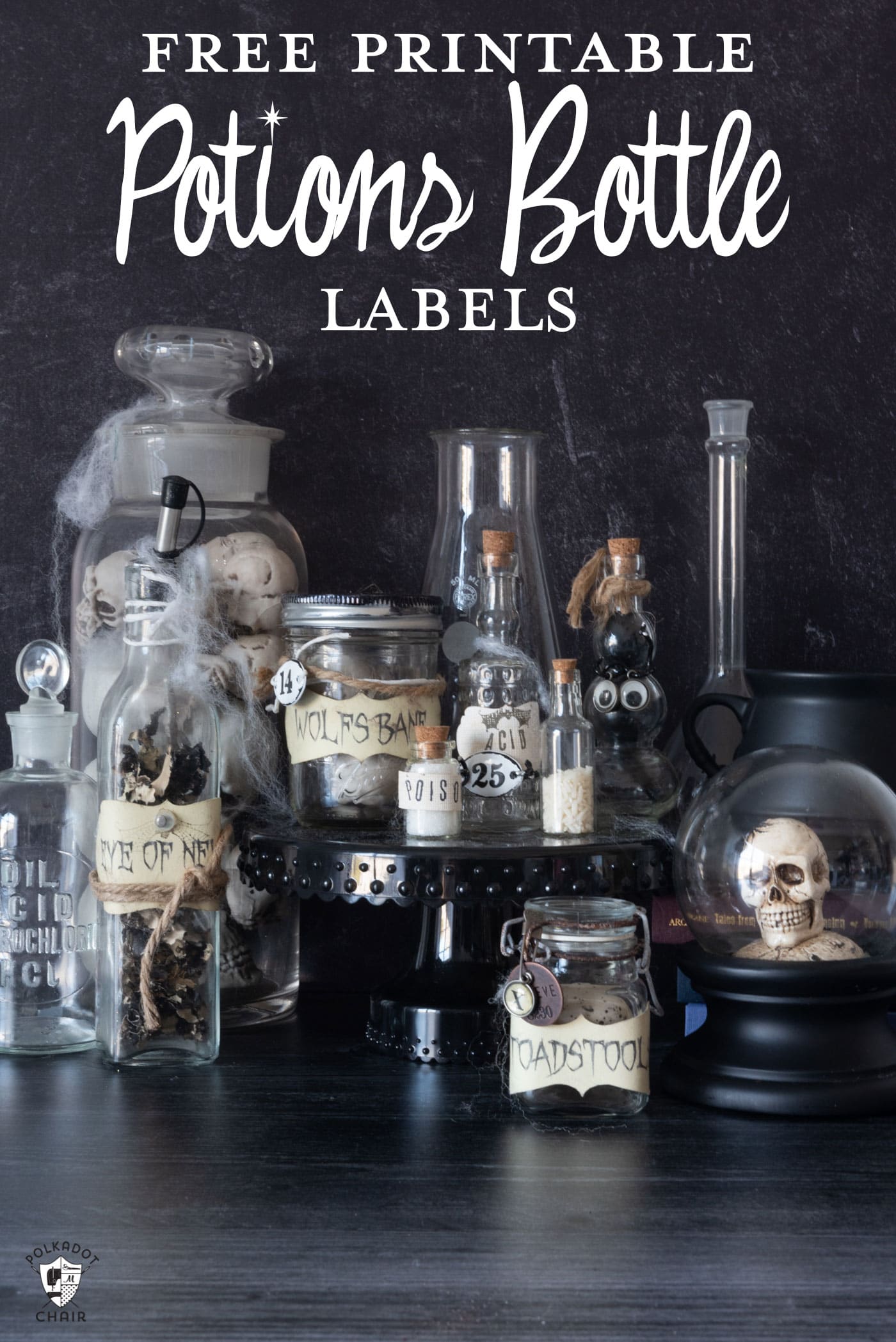 glass potions bottles on black table