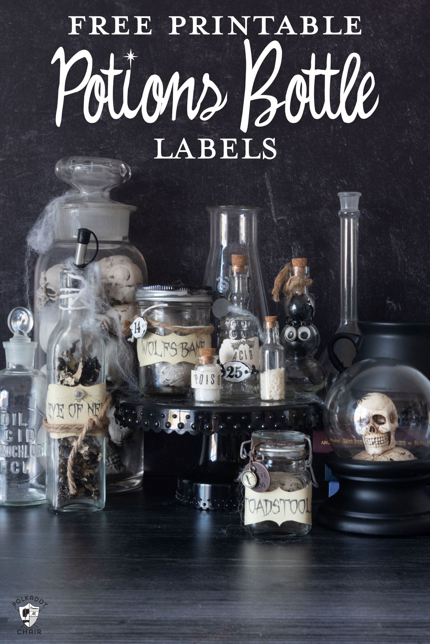 pickyourpotion1 glass potions bottles on black table