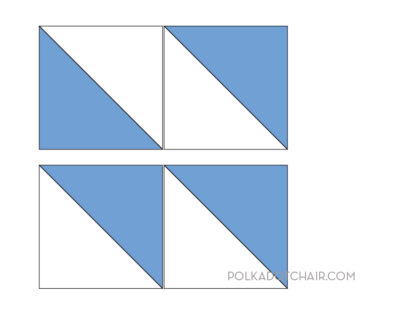 blue and white quilt block illustration; triangles and squares