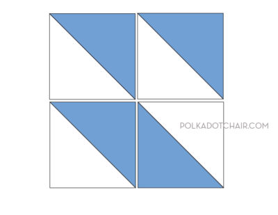 blue and white quilt block illustration; triangles and squares