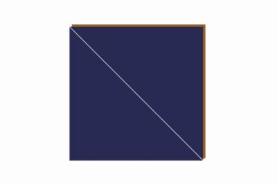 quilt assembly diagram step, geometric shape with navy and copper squares and triangles