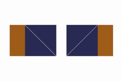 quilt assembly diagram step, geometric shape with navy and copper squares and triangles