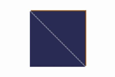 quilt assembly diagram step, geometric shape with navy and copper squares and triangles