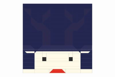 quilt assembly diagram step, geometric shape with navy and cream squares and triangles