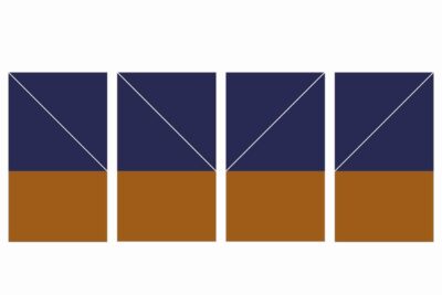 quilt assembly diagram step, geometric shape with navy and copper squares and triangles