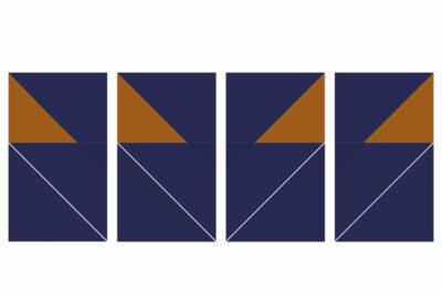 quilt assembly diagram step, geometric shape with navy and copper squares and triangles