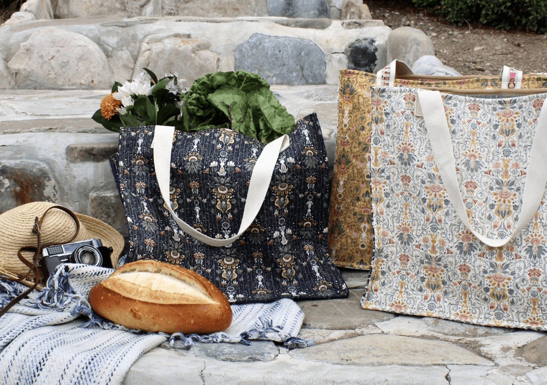 two market bags on stone wall