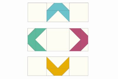 quilt illustration with squares and rectangles in yellow, pink and blue