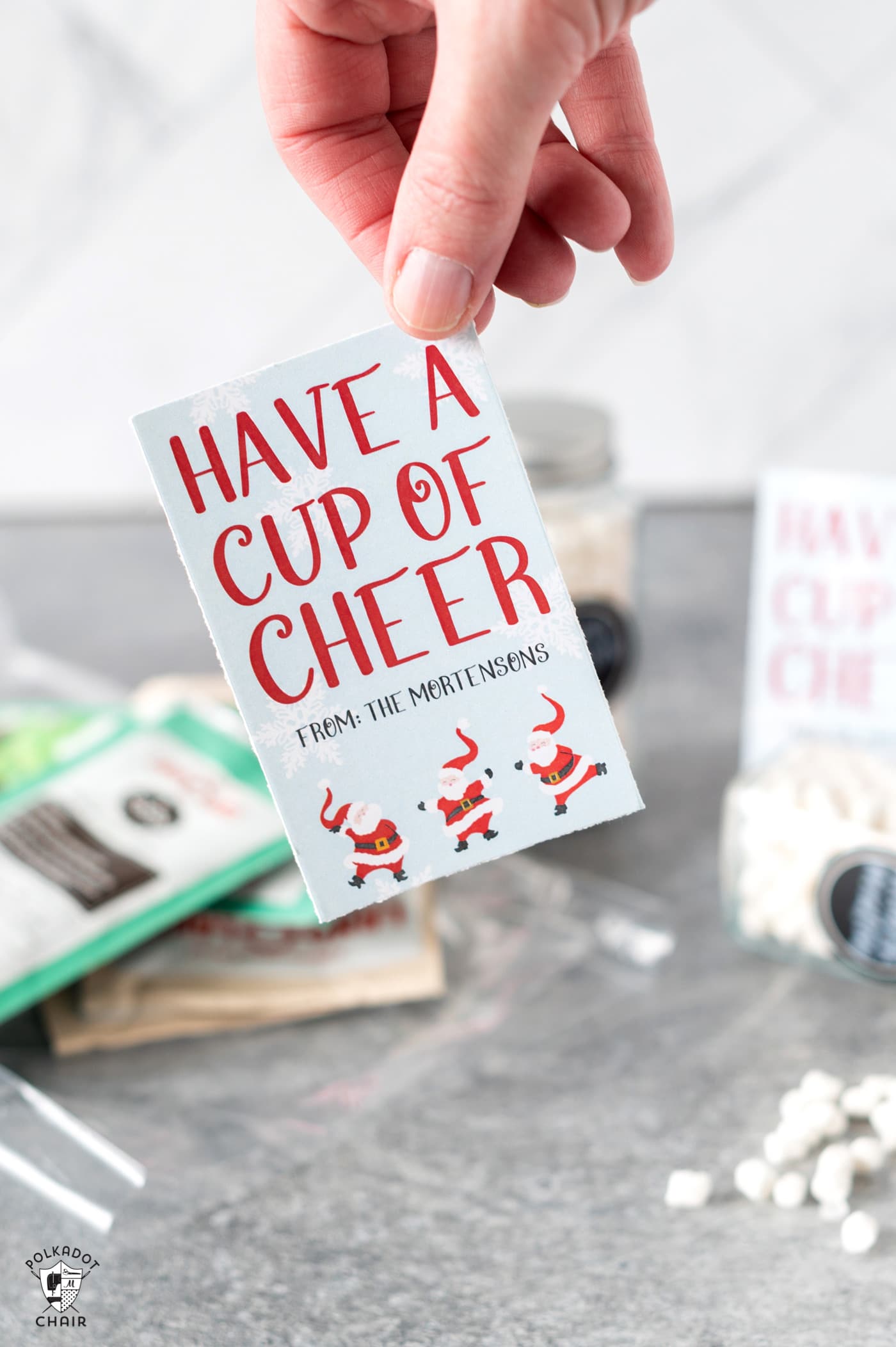 package of hot chocolate in a bag on a gray table