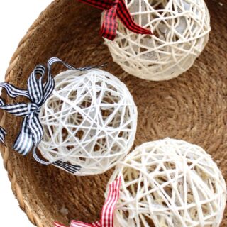 basket of string christmas ornaments