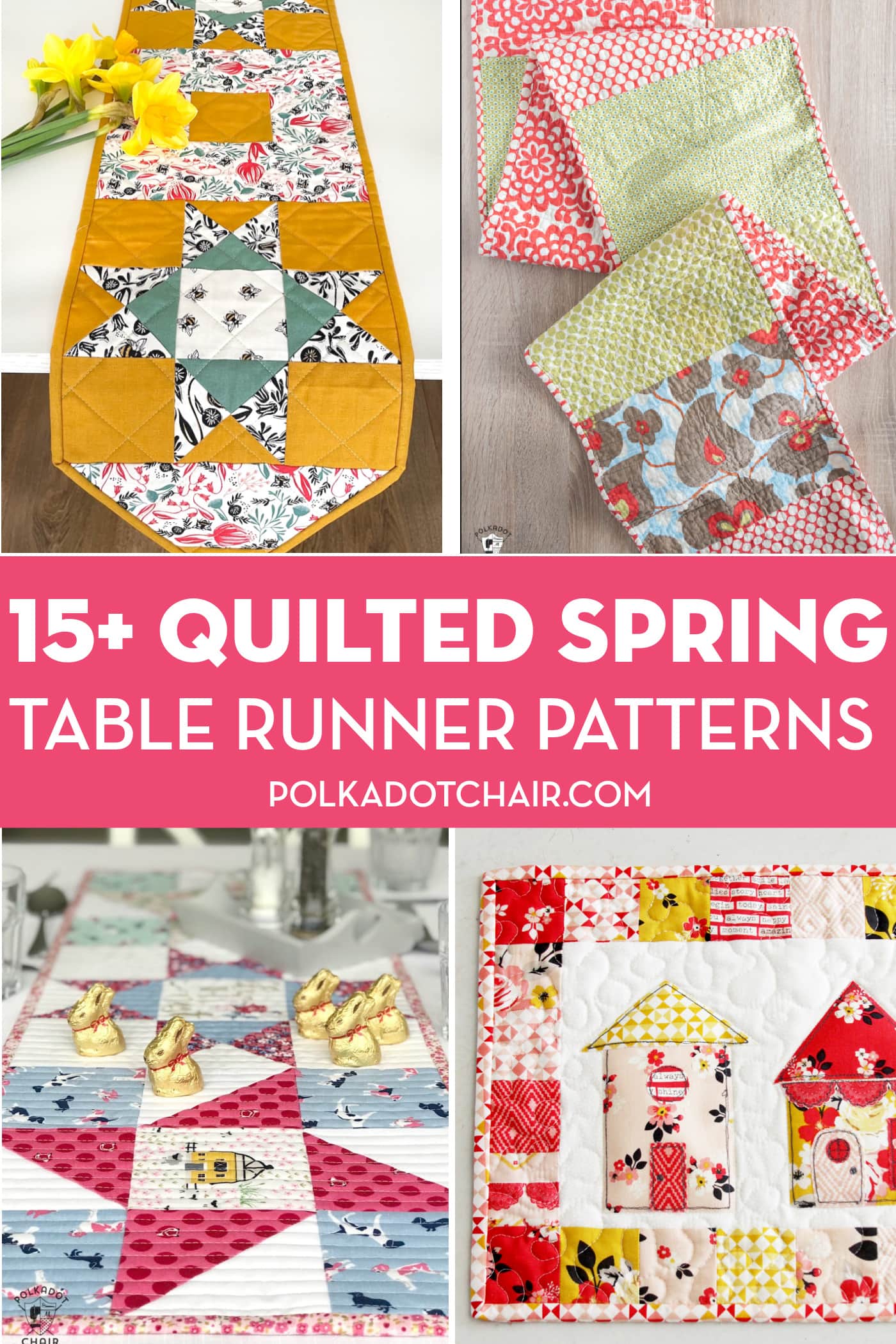 collage image of four different spring table runners
