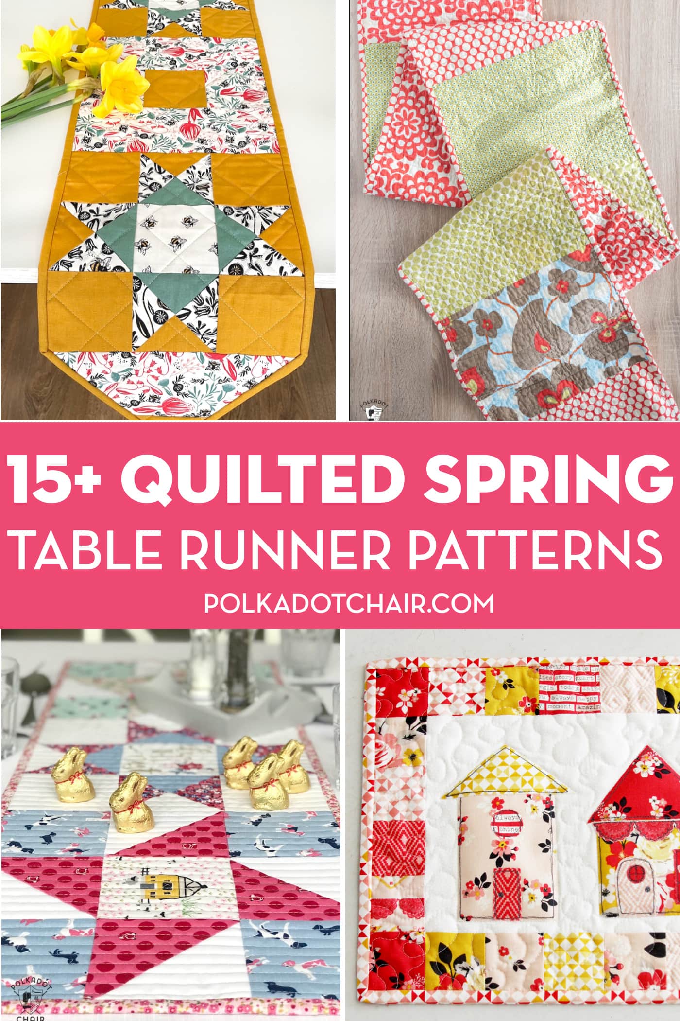 collage image of four different spring table runners