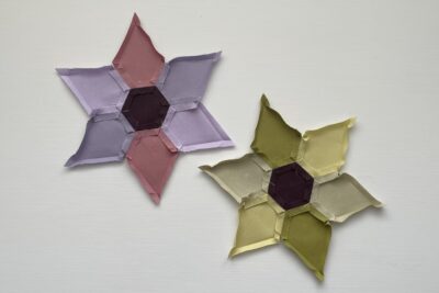 two pieced EPP stars on table