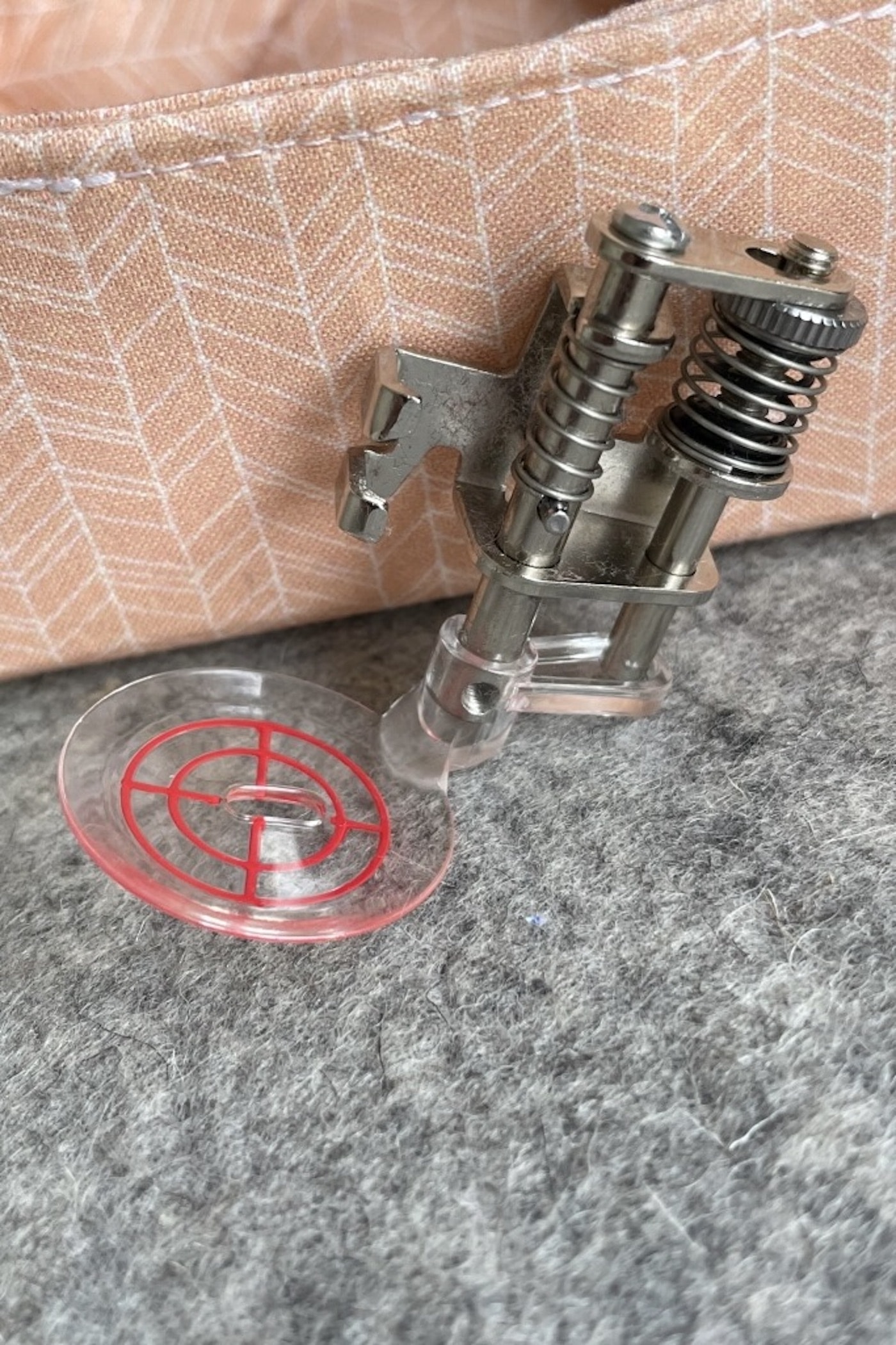 clear open toe sewing machine foot close up