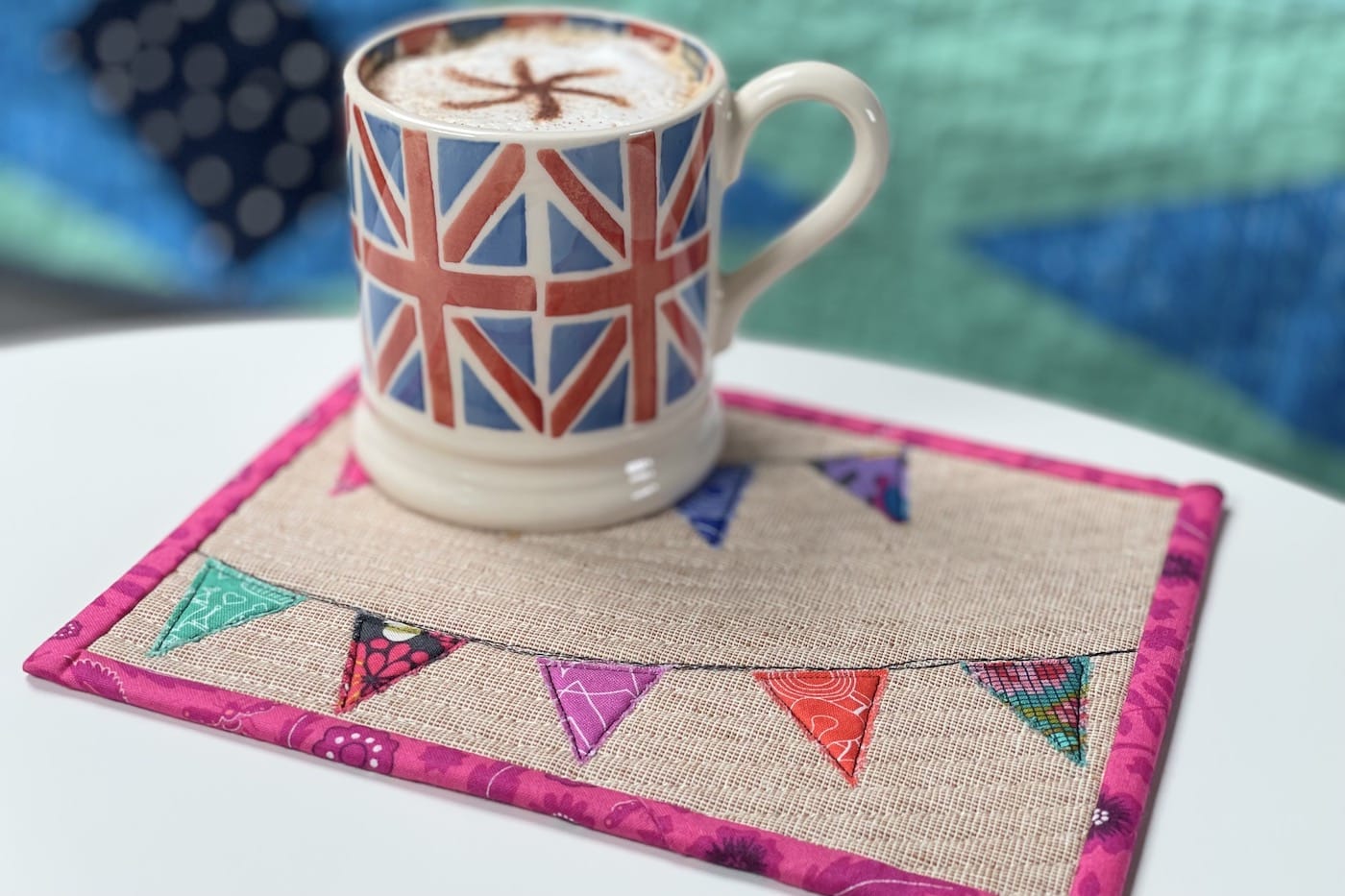 coffee cup on mug rug