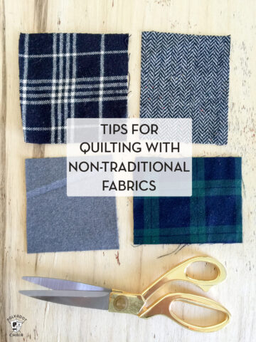 swatches of flannel and wool on table