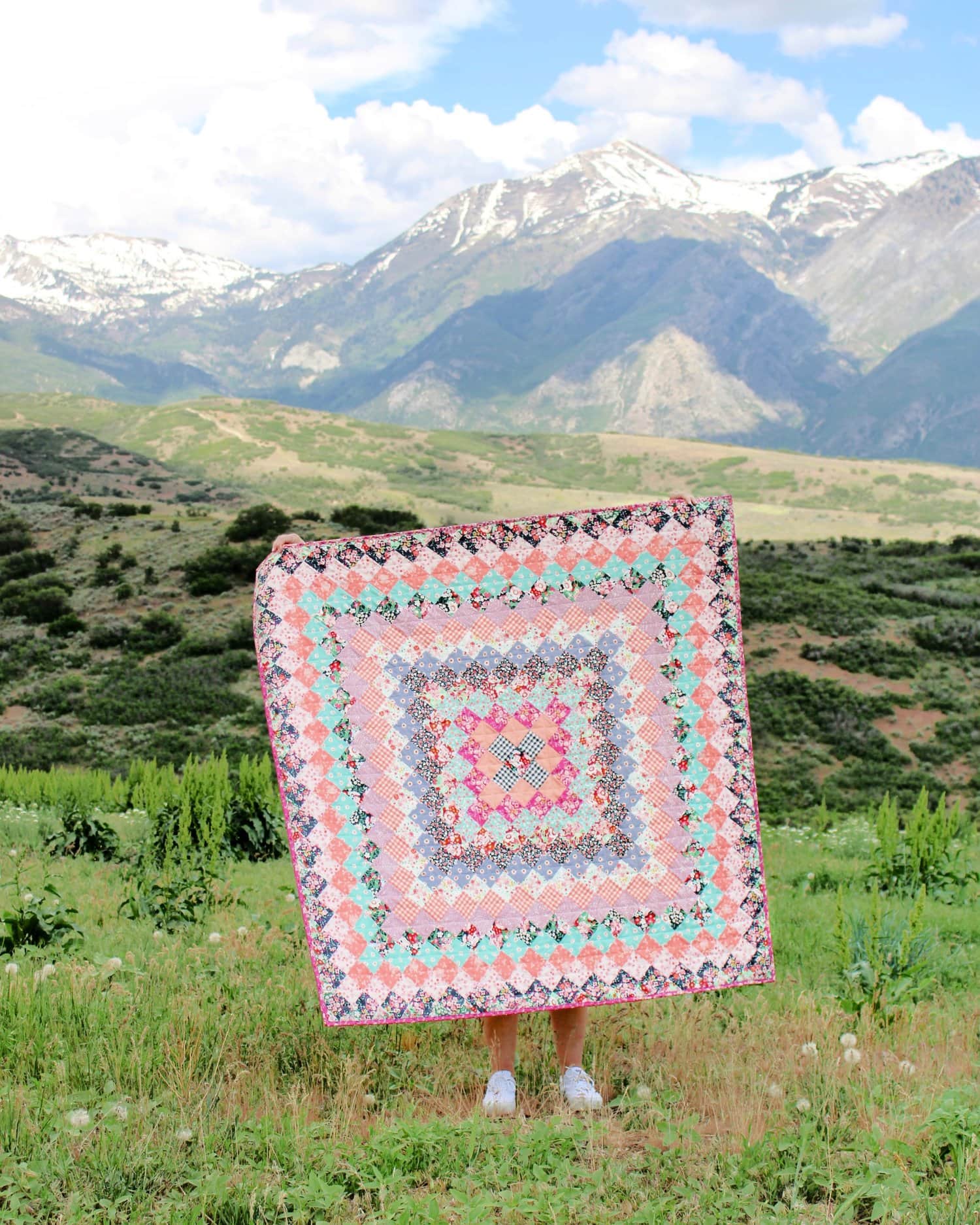 quilt outdoors in mountains