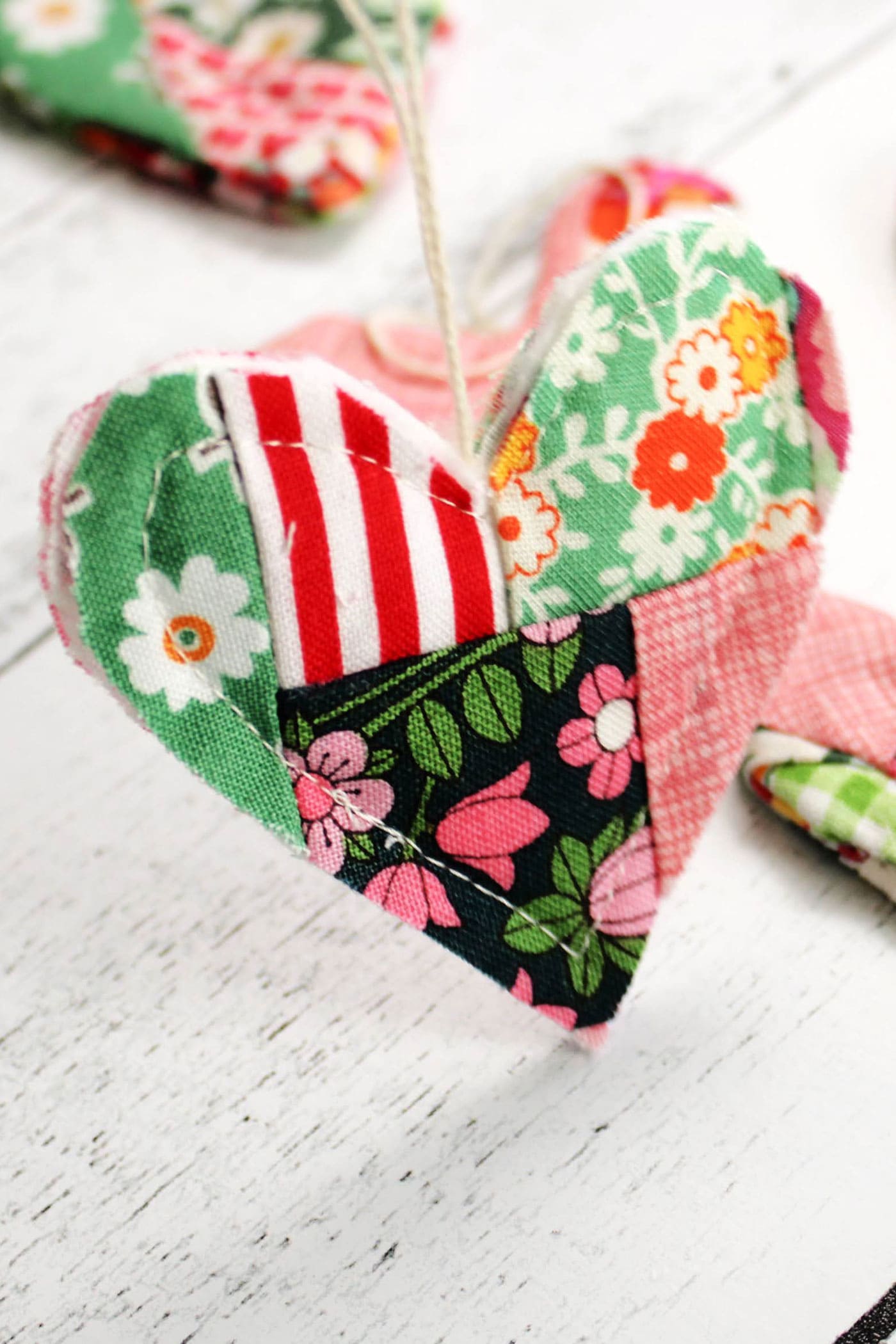 Improv Pieced Patchwork Heart Ornaments