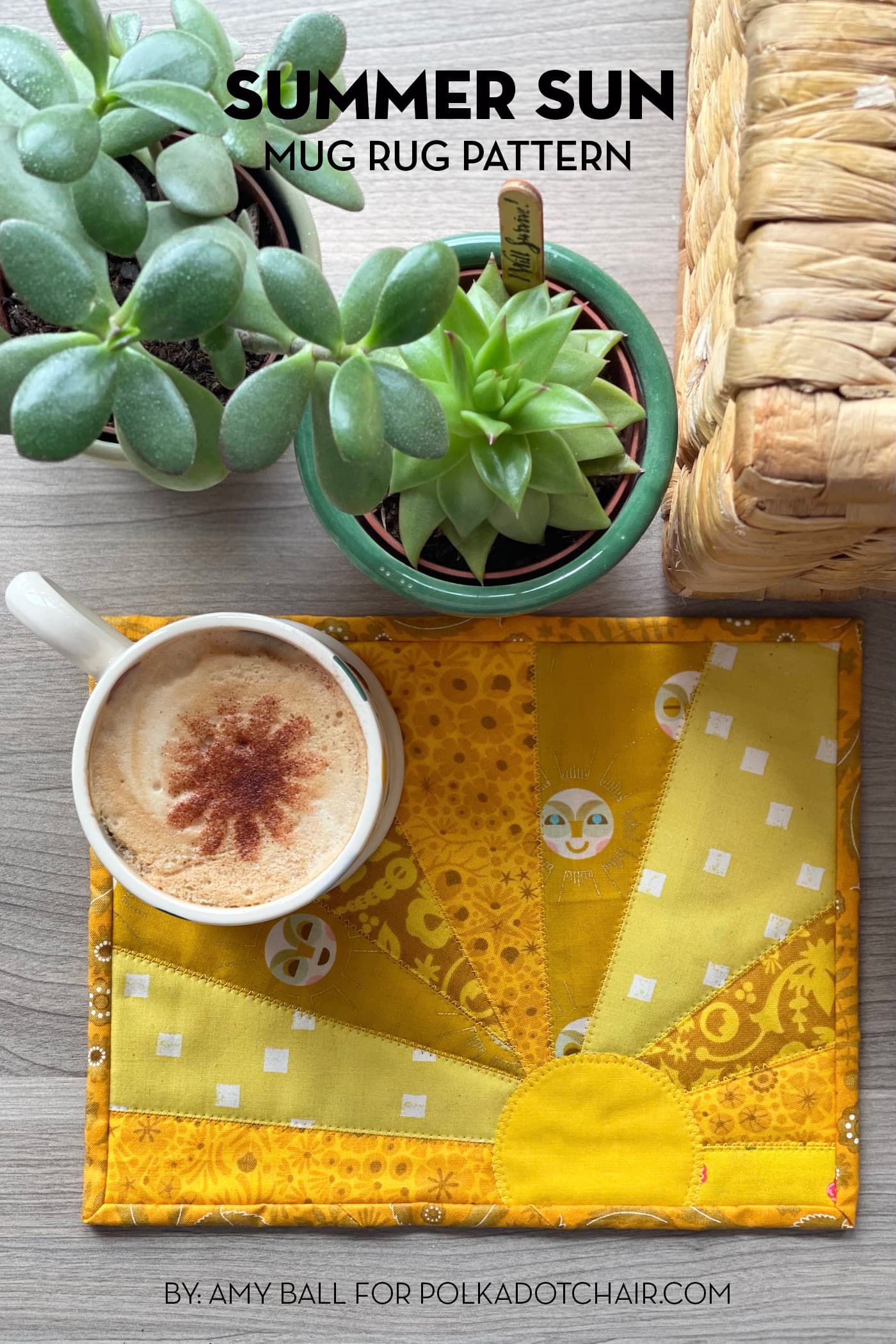 yellow sun mug rug and mug on table outdoors