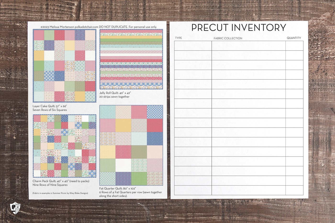 diagram of printable precut fabric sheet