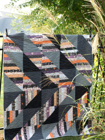 black, purple, pink and gray string halloween quilt