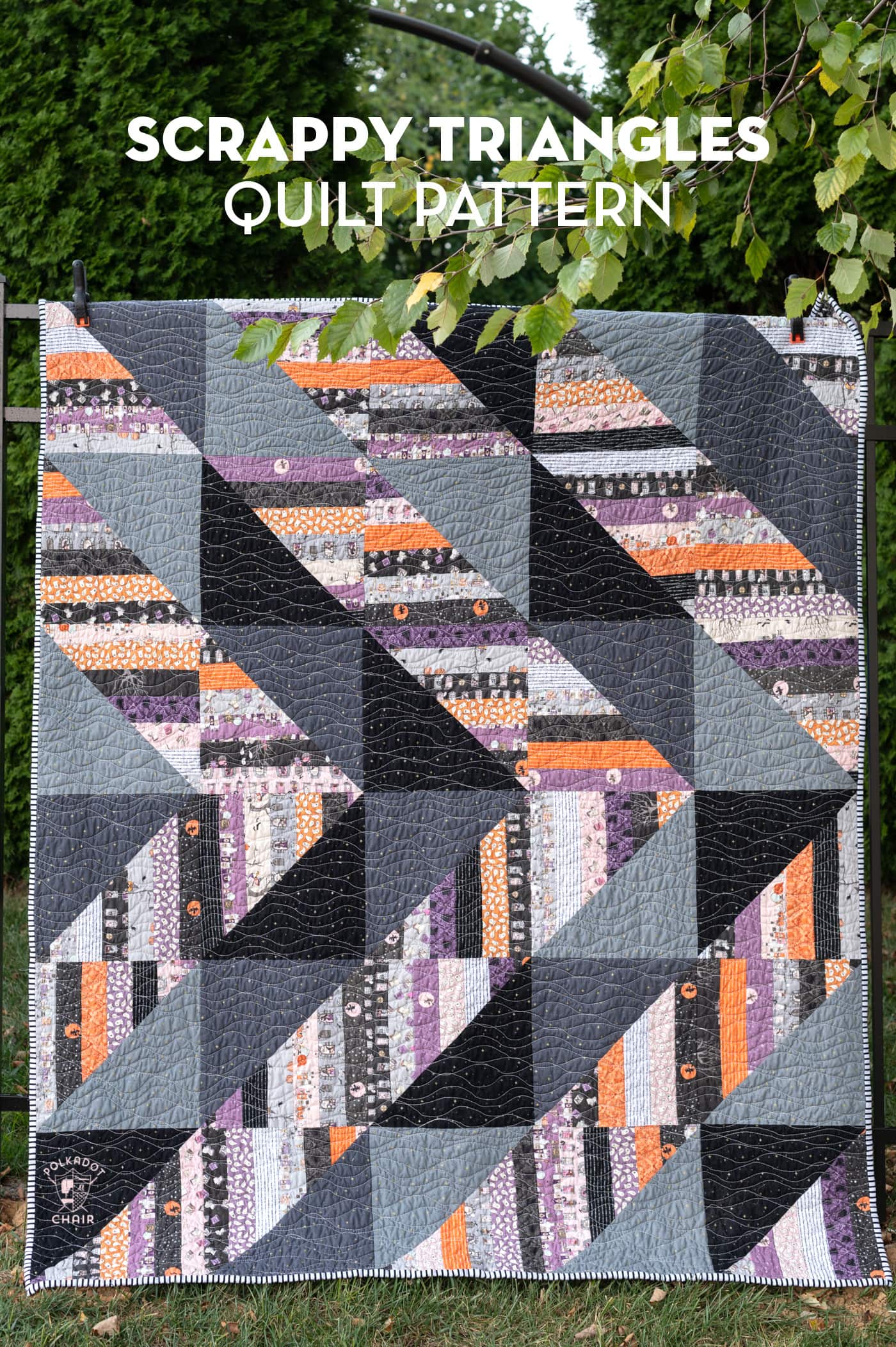 black, purple, pink and gray string halloween quilt