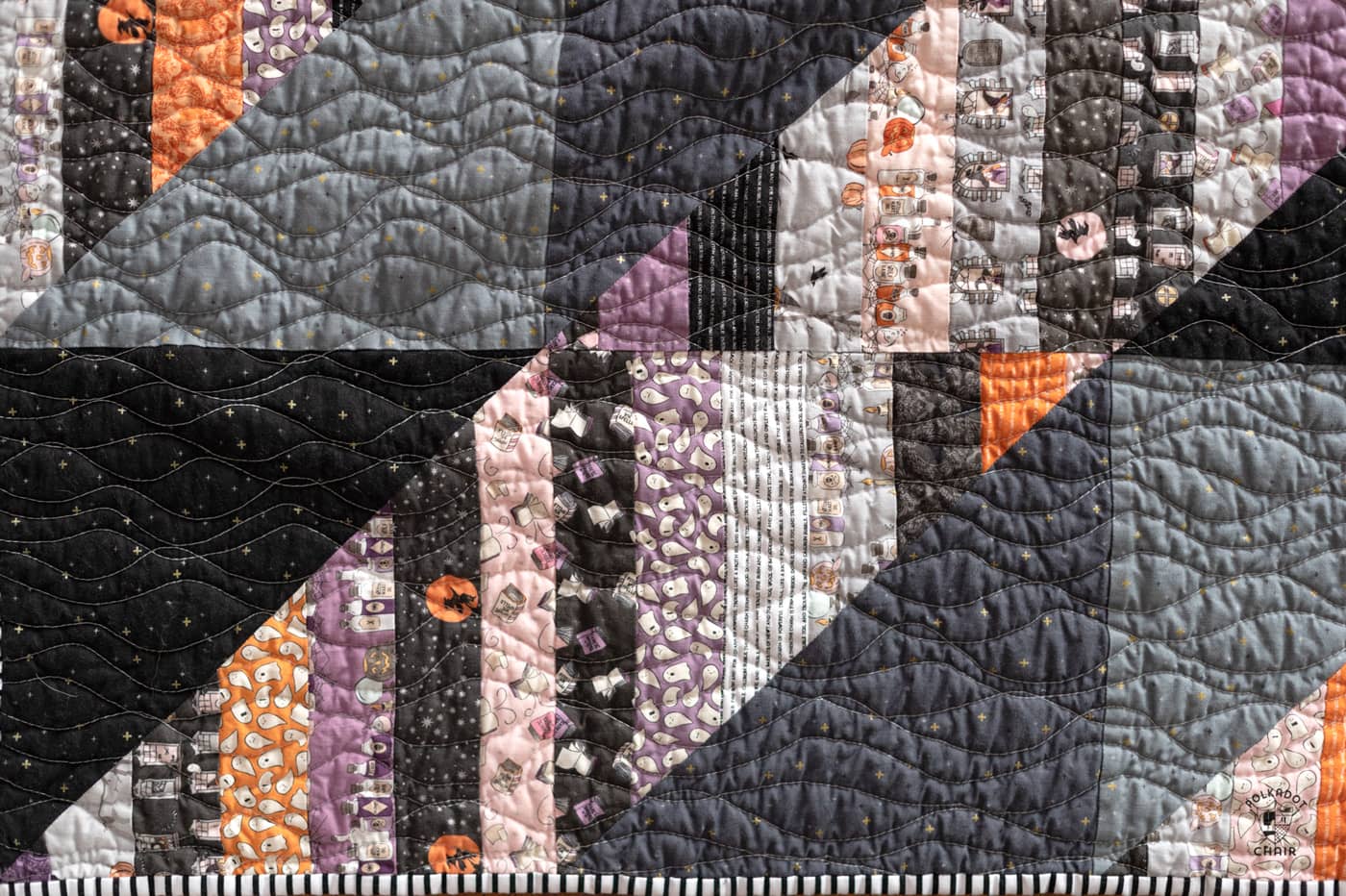 black, purple, pink and gray string halloween quilt