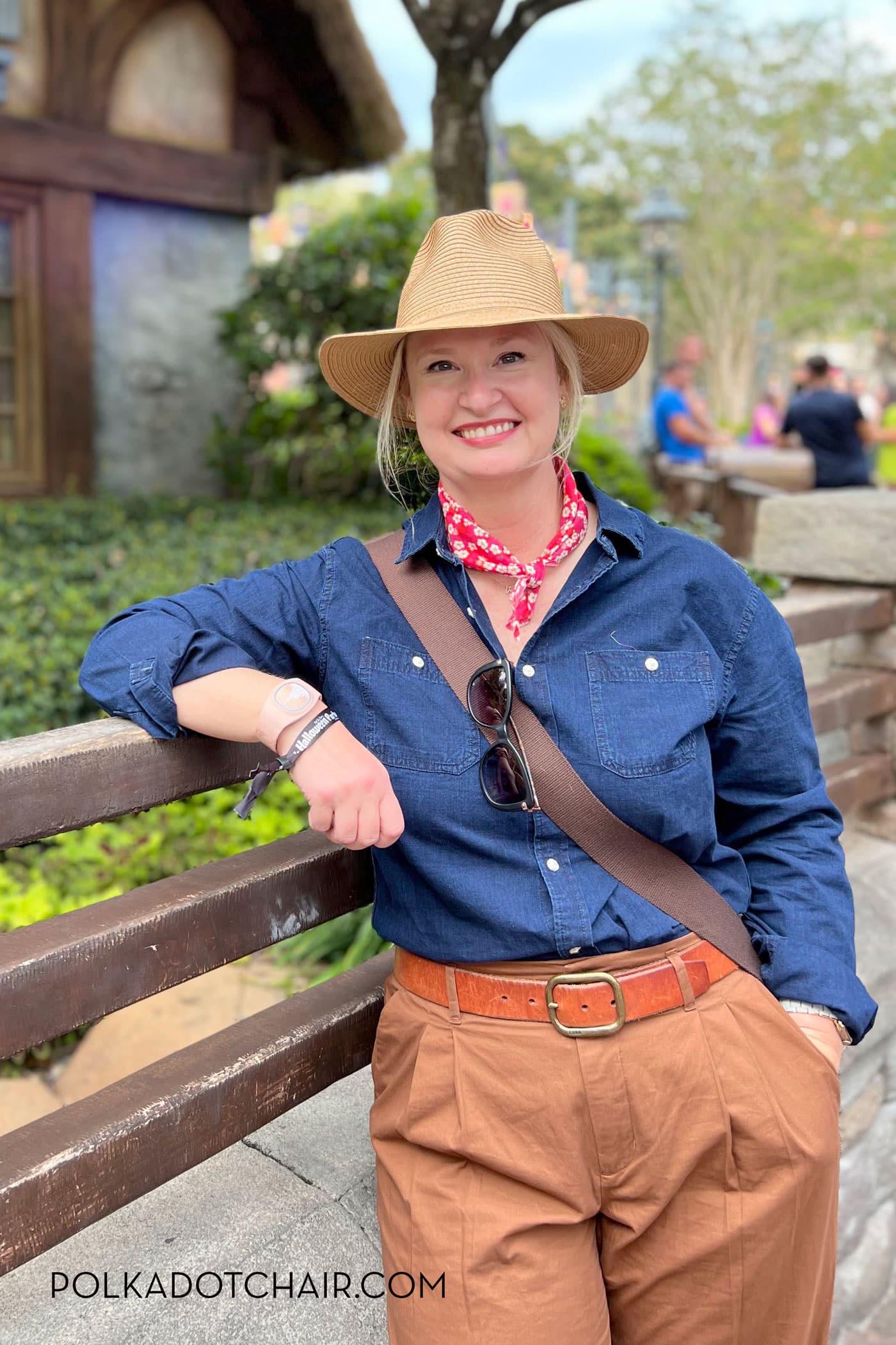 woman dressed up as lilly houghton from jungle cruise movie