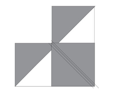 black and white diagram of construction of a sawtooth star quilt block