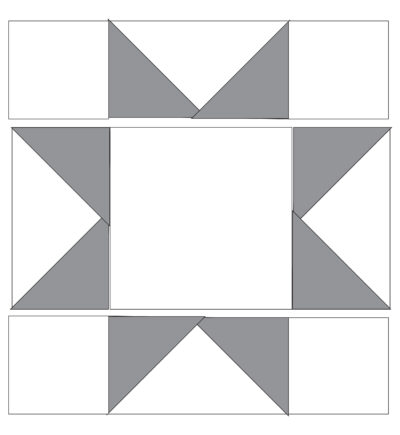 black and white diagram of construction of a sawtooth star quilt block