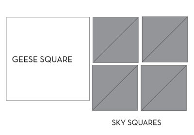 black and white diagram of construction of a sawtooth star quilt block