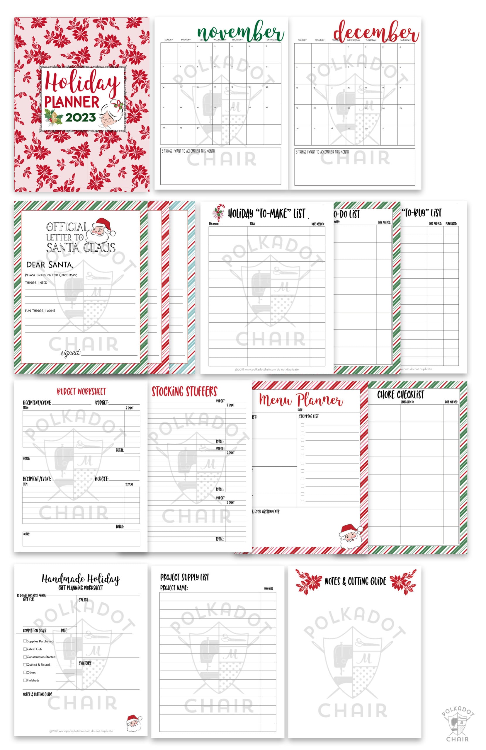 layout of pages in a printable planner