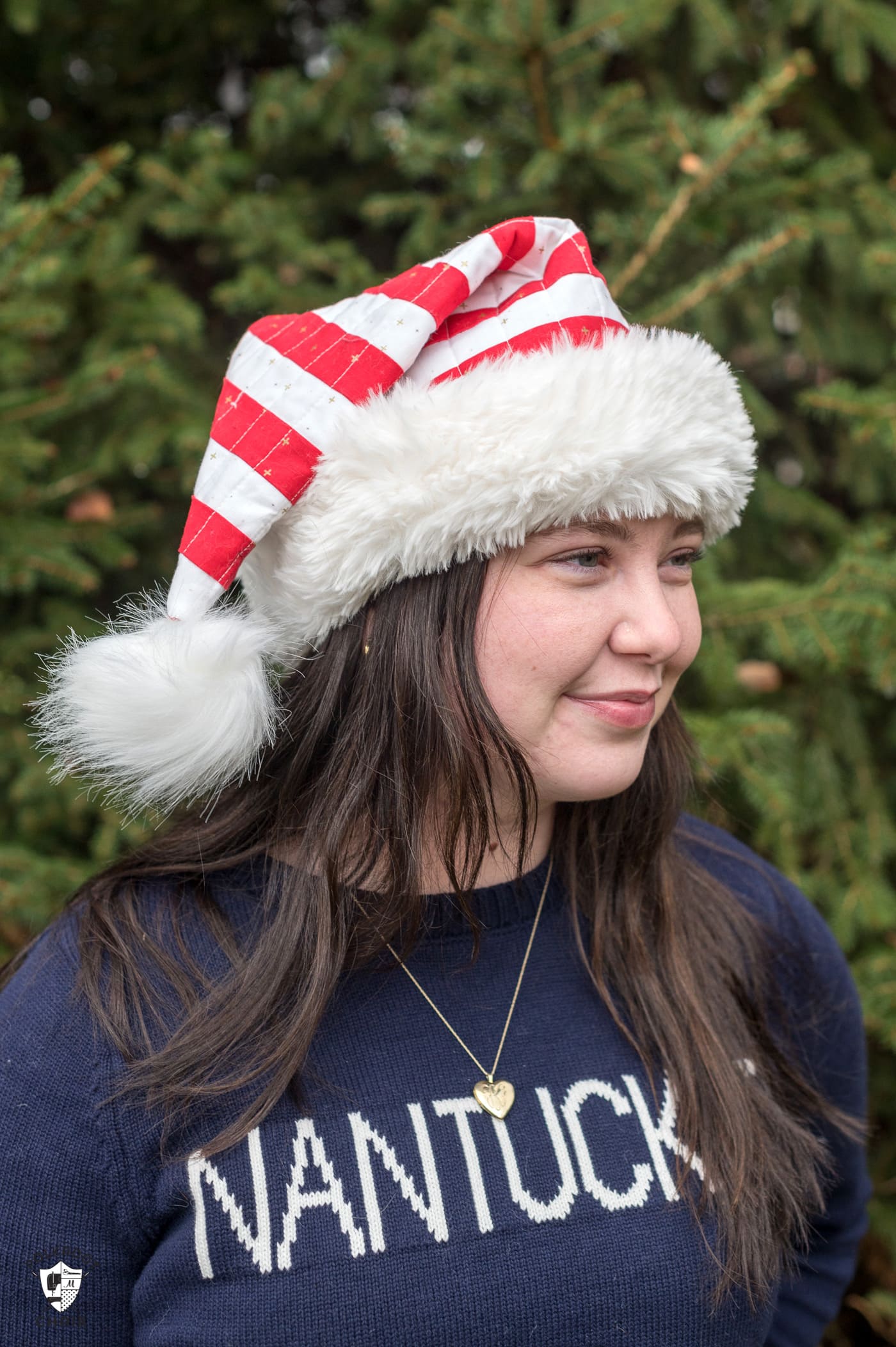 woman wearing santa claus hat