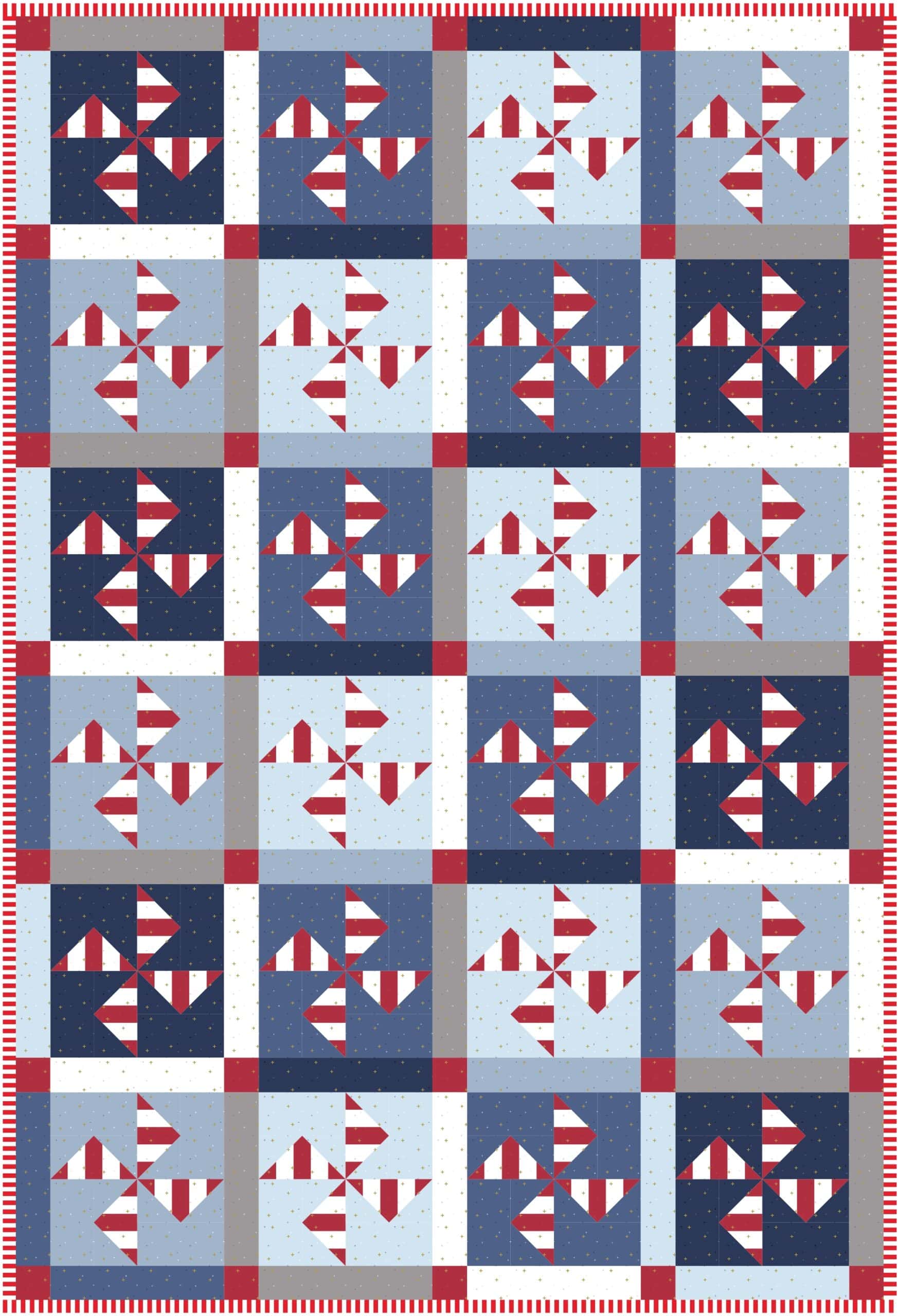 red white and blue quilt illustration